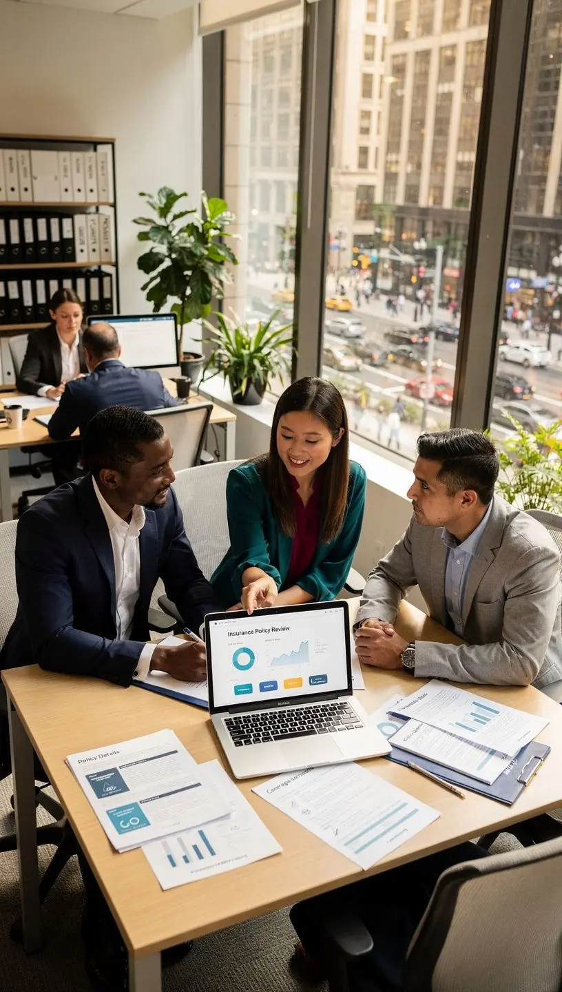 Страховой полис, лежащий на столе с документами