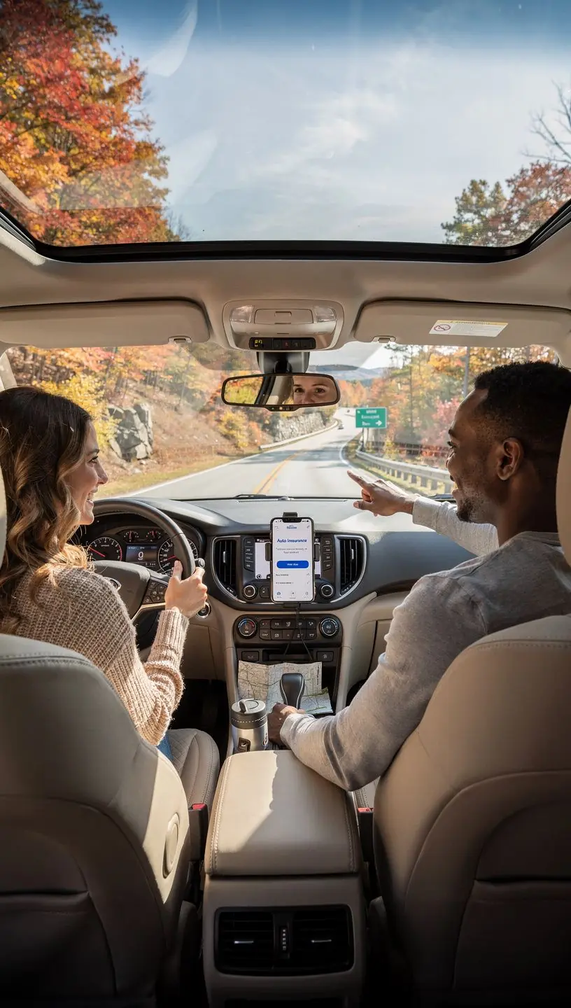 Счастливая семья, улыбающаяся рядом с застрахованным автомобилем.