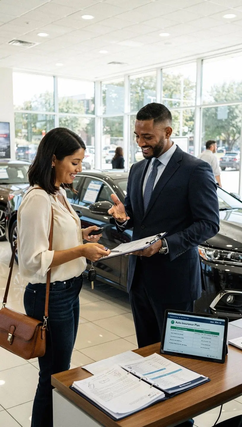 Страховка автомобиля на фоне дороги с ясным небом.